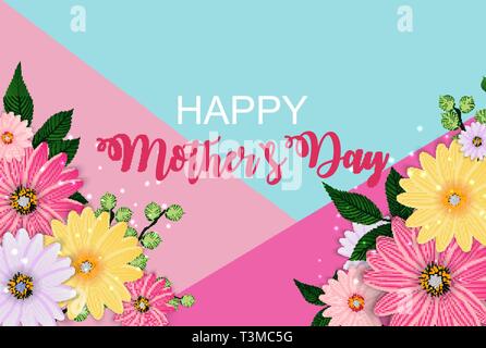 Happy Mother`s Day Cute Background with Flowers. Vector Illustration Stock Vector